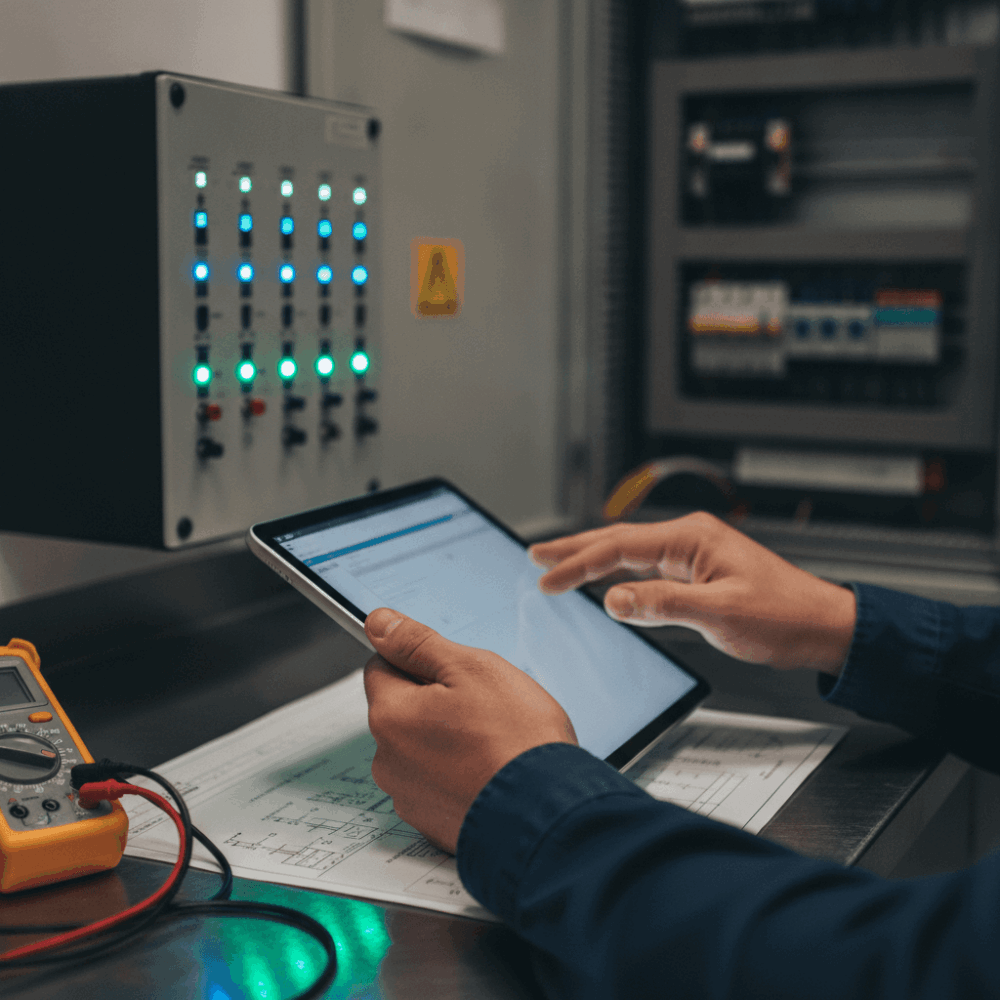 Technicien consultant un système de gestion technique du bâtiment pour optimiser la performance énergétique