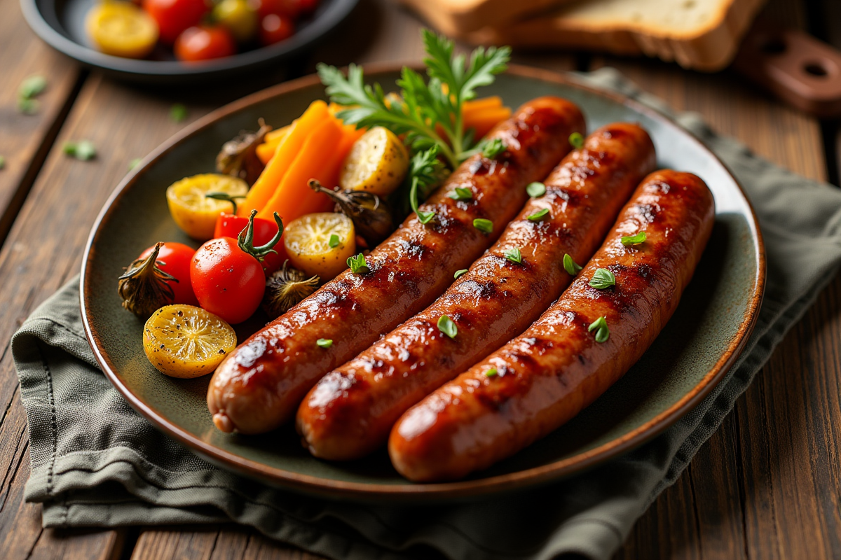 Boudin blanc avec légumes rôtis et pain