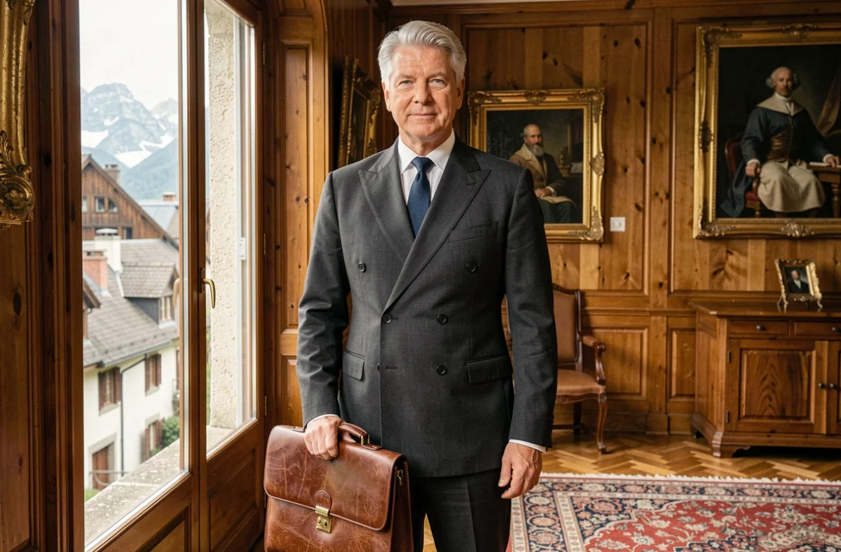 Avocat du Cabinet de Poulpiquet à Annecy en costume sombre devant une fenêtre donnant sur l'architecture alpine