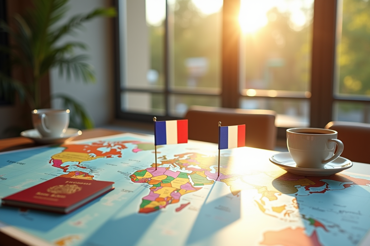 Carte du monde avec passeports et drapeaux d