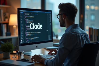 Chercheuse élégante analysant du code dans un bureau moderne