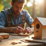 Adultus construisant un nichoir en bois en extérieur
