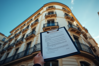 Façade d un immeuble français élégant avec document légal