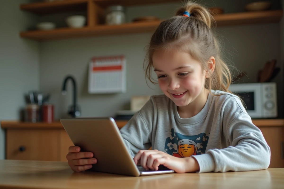 Adolescente planifie une attaque Clash of Clans au tablet