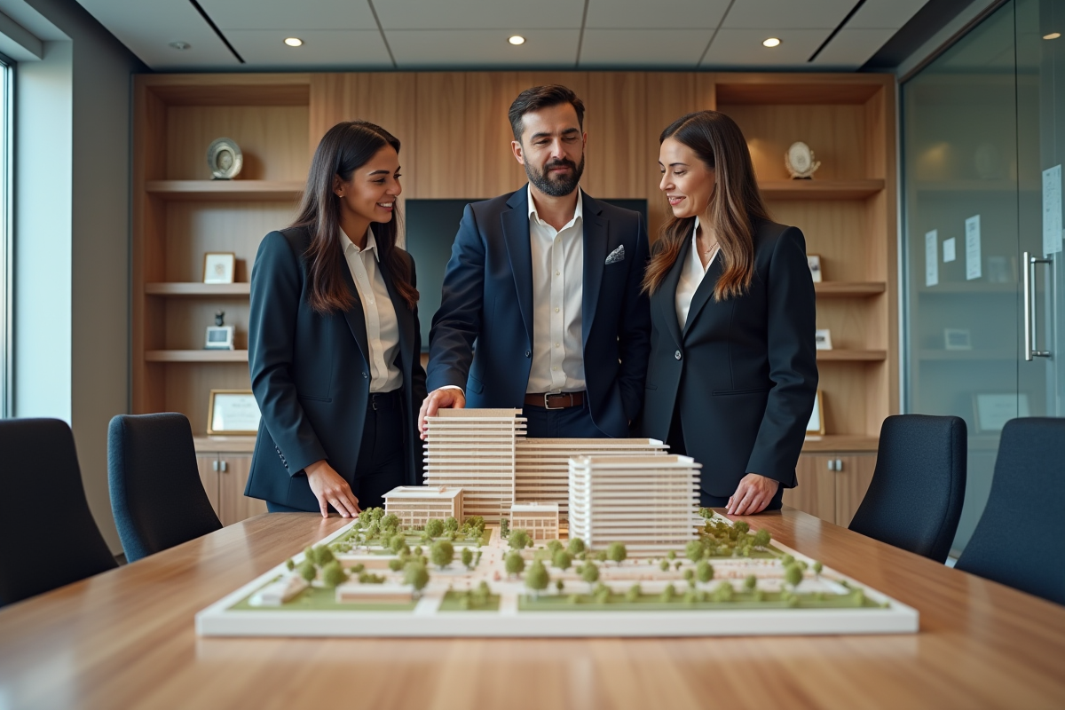 Groupe de professionnels discutant autour d