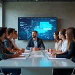 Groupe de jeunes professionnels autour d'une table moderne