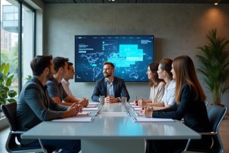 Groupe de jeunes professionnels autour d'une table moderne