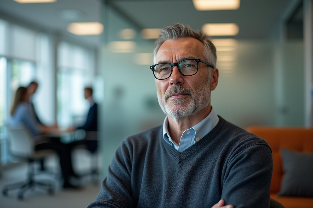 Homme d age dans un bureau de services sociaux en attente