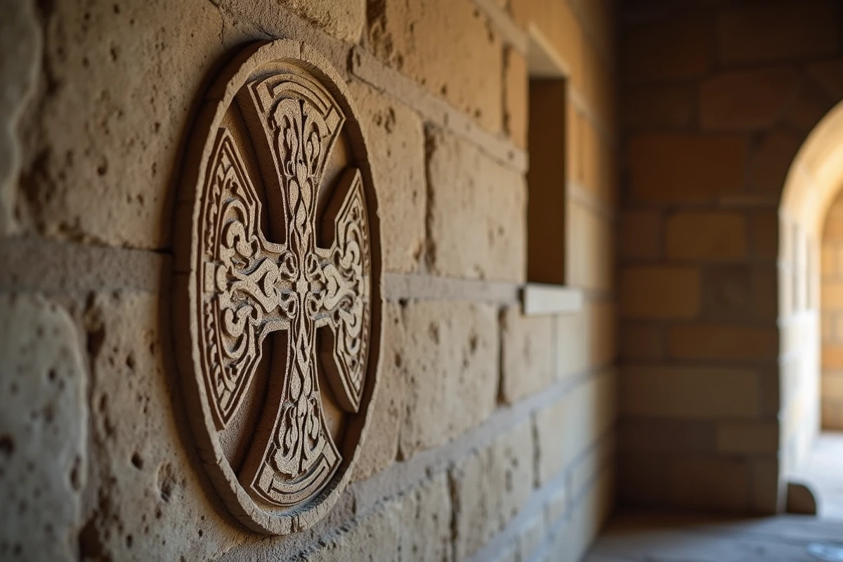 Insigne templier grav&eacute; sur pierre ancienne