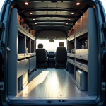 Intérieur moderne d'un Peugeot Expert avec rangements ingénieux