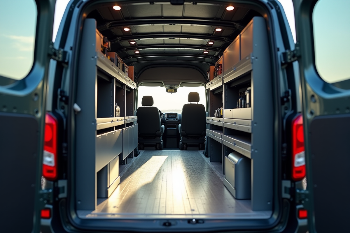 Intérieur moderne d'un Peugeot Expert avec rangements ingénieux
