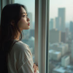 Jeune femme près d'une fenêtre avec lumière naturelle douce