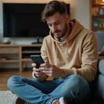 Jeune homme en hoodie regarde sa base Clash of Clans