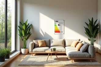 Salon moderne avec label energie dans une maison lumineuse
