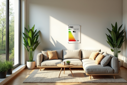 Salon moderne avec label energie dans une maison lumineuse