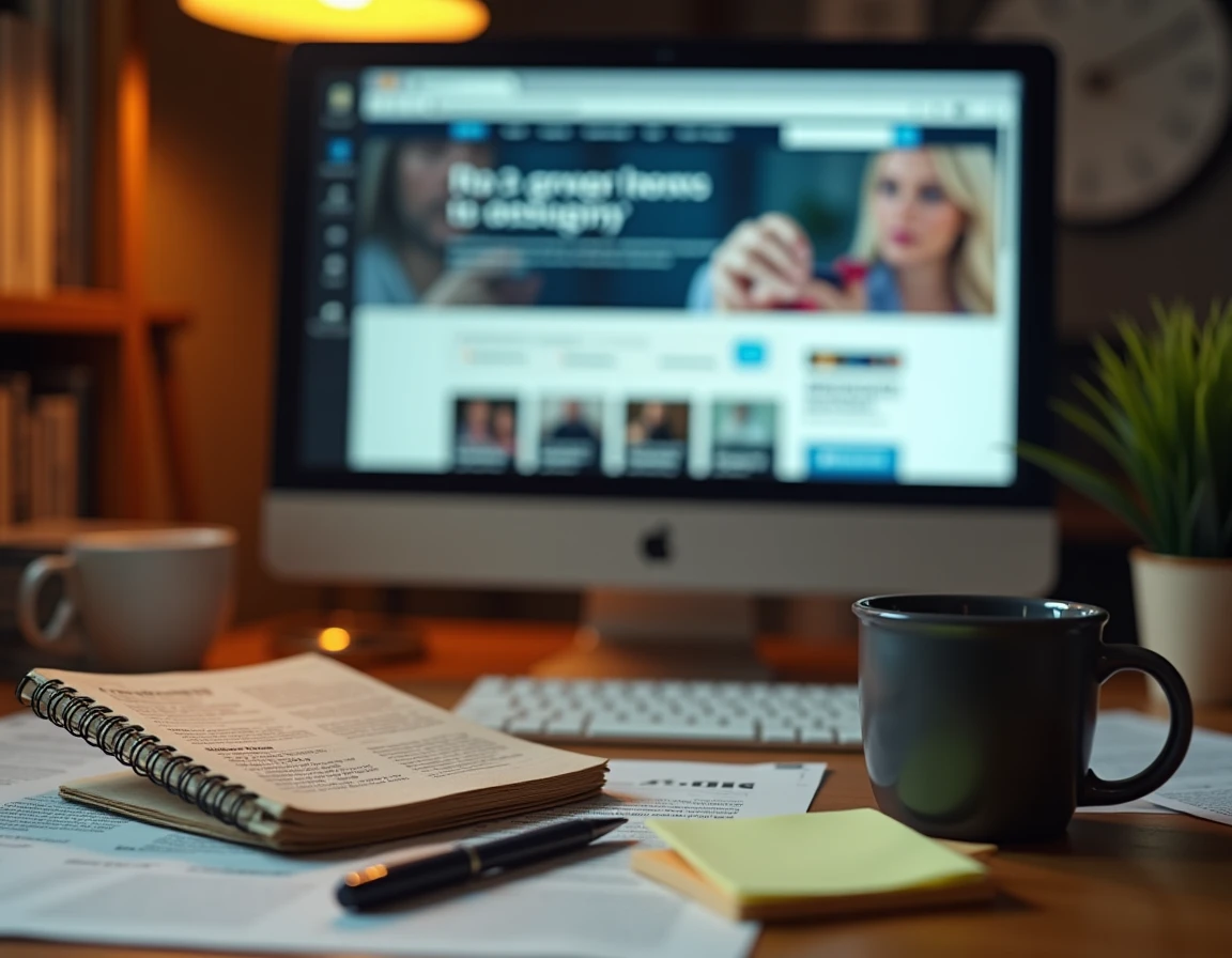 Écran d'ordinateur affichant le site Wikio avec un carnet de notes et une tasse de café dans un environnement de rédaction, symbolisant l'évaluation de la marque en 2026