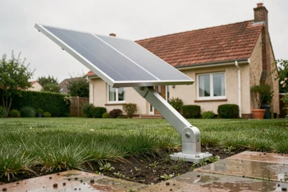 Tourneseul solaire compact installé sur une terrasse de jardin résidentiel avec panneau photovoltaïque orientable