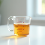 Verre mesure 50 ml sur table lumineuse en lumière naturelle