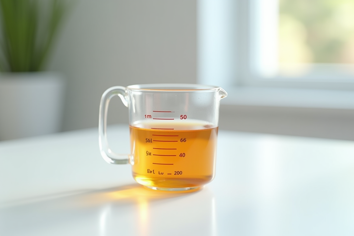 Verre mesure 50 ml sur table lumineuse en lumière naturelle